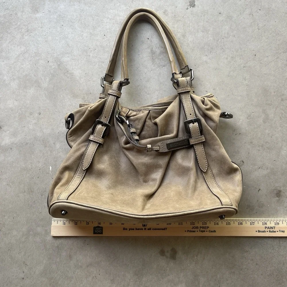 Burberry Gray Suede Belted Pleated Leather Hobo‎ Shoulder Bag